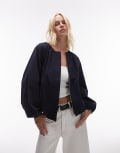 [Arket] ARKET pure cotton volume jacket with toggle bubble hem in navy blue 38 BLUE