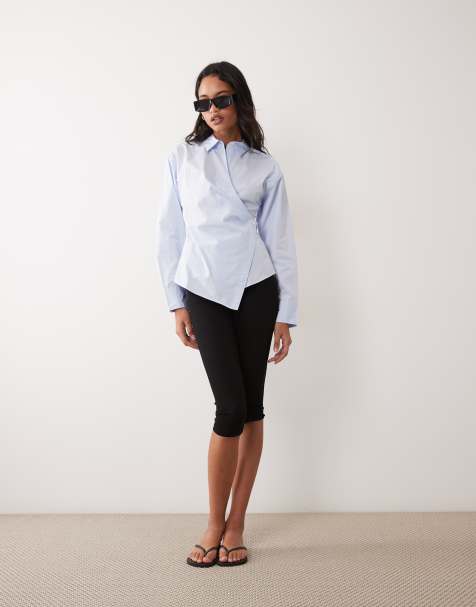 ARKET pure cotton wrap blouse in light blue - view 1