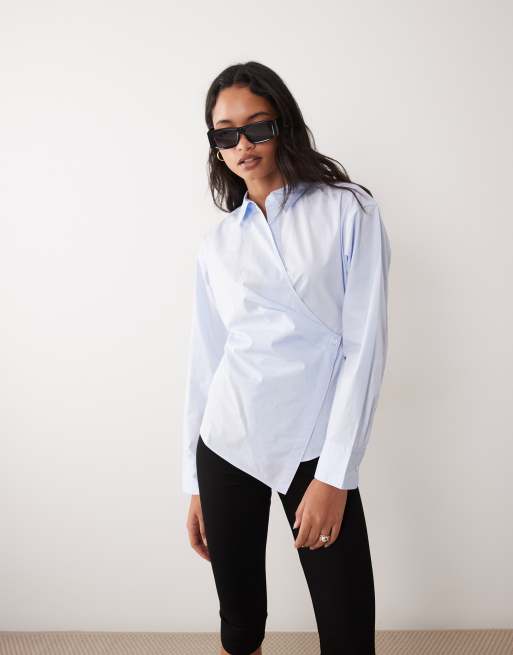 ARKET pure cotton wrap blouse in light blue, 4 of 4