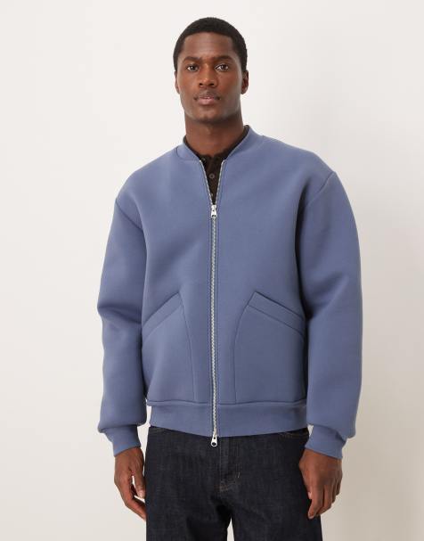 ARKET pure cotton zip up bomber in mid blue  - view 1