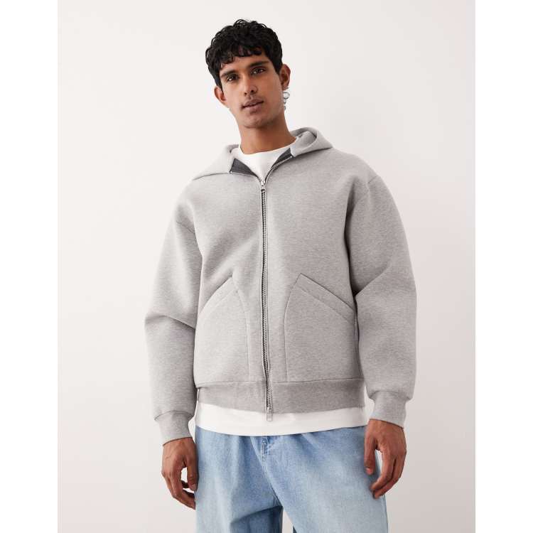 ARKET pure cotton zip up hoodie in gray scuba-style fabric | ASOS