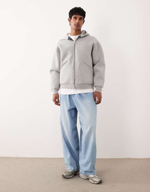 ARKET pure cotton zip up hoodie in gray scuba-style fabric