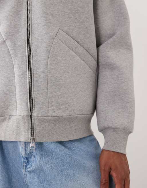 ARKET pure cotton zip up hoodie in gray scuba-style fabric, 5 of 5