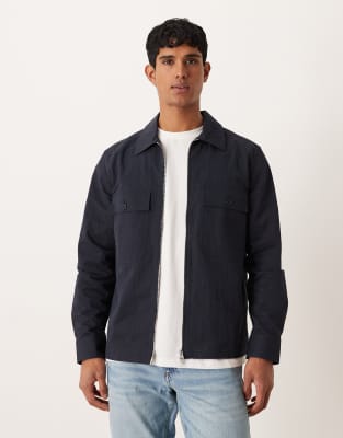 Arket Pure Cotton Zip Up Overshirt In Blue