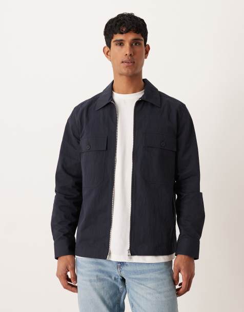 ARKET pure cotton zip up overshirt in navy - view 1