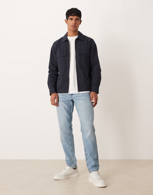 ARKET pure cotton zip up overshirt in navy, 2 of 5
