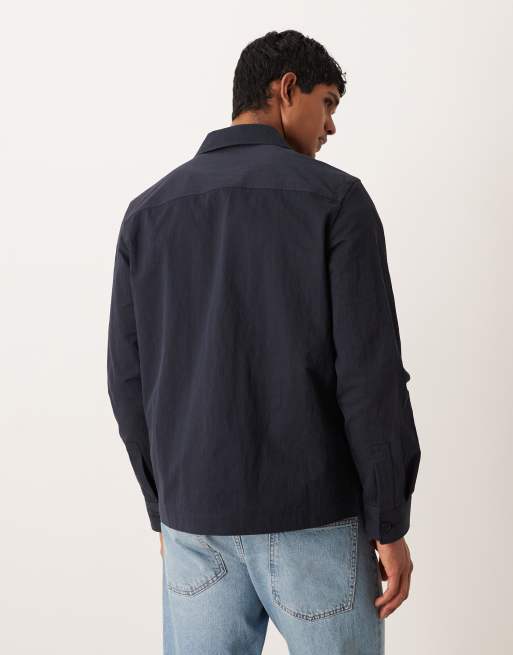 ARKET pure cotton zip up overshirt in navy, 3 of 5