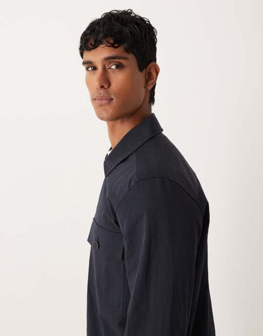 ARKET pure cotton zip up overshirt in navy, 4 of 5