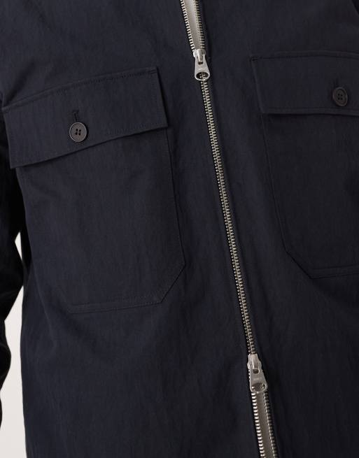 ARKET pure cotton zip up overshirt in navy, 5 of 5
