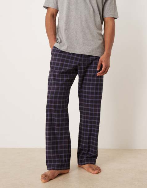 ARKET pure flannel pajama pant bottoms in navy plaid - view 1