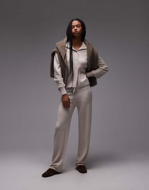 ARKET pure knit pants with pull-on waist in beige melange - part of a set