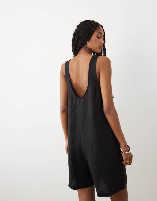 ARKET pure linen beach romper in black, 3 of 4