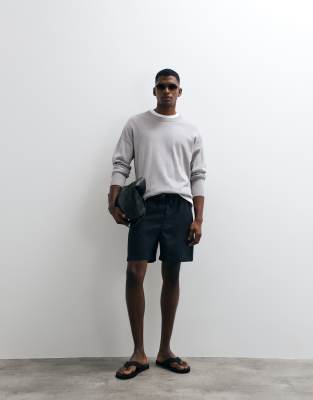 Arket Pure Linen Pull On Shorts In Navy