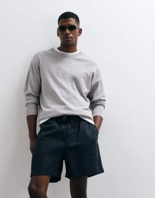 Arket Pure Linen Pull On Shorts In Navy