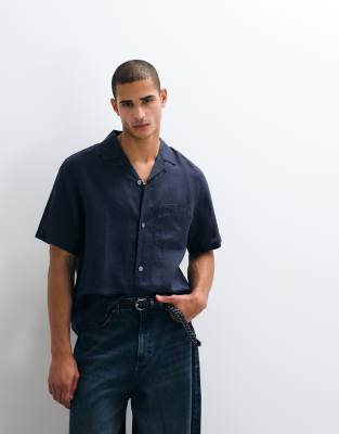Arket Pure Linen Short Sleeve Resort Shirt In Blue