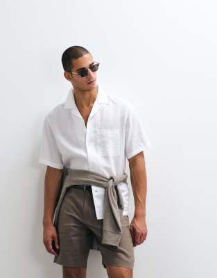 Arket Pure Linen Short Sleeve Resort Shirt In White