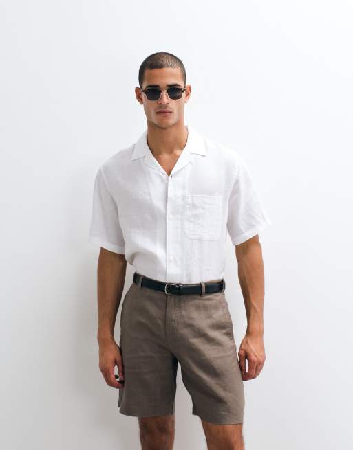 ARKET pure linen short sleeve resort shirt in white, 4 of 5
