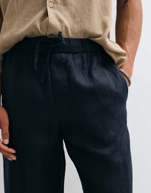 ARKET pure linen trouser in navy blue, 3 of 5