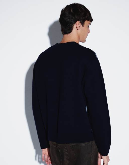 ARKET pure merino wool argyle crew neck sweater in dark blue, 4 of 5