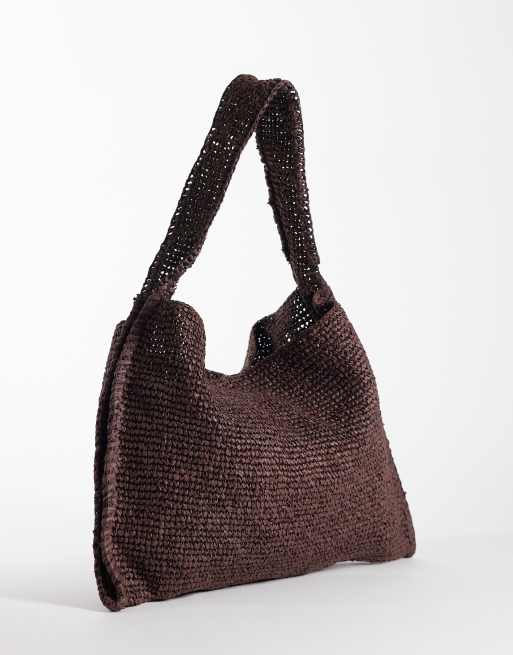 ARKET pure paper straw raffia shoulder bag in dark brown, 4 of 4
