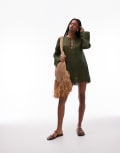 [Arket] ARKET pure ramie sheer mini beach cover-up in khaki green XS Khaki green
