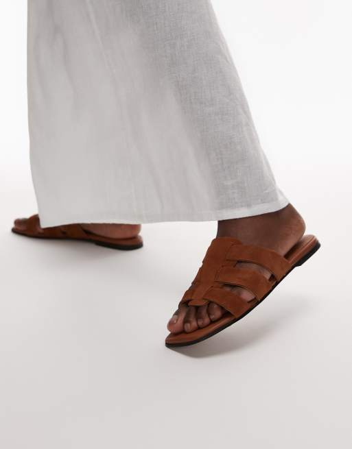ARKET pure suede crossed strap flat slider sandals in brown