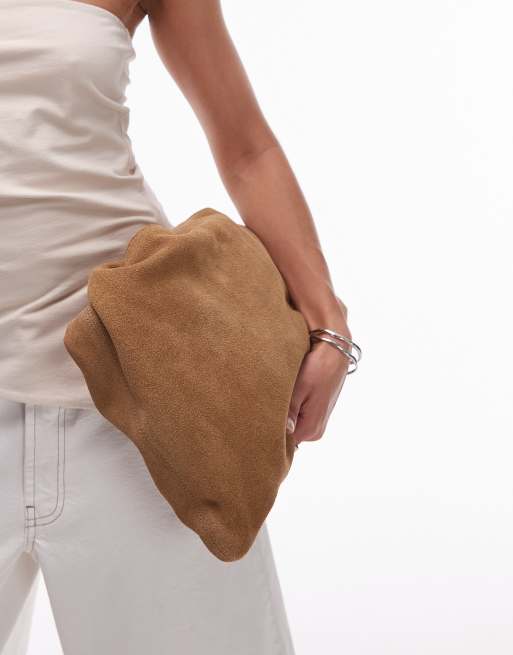 ARKET pure suede curved slouchy tote bag in brown