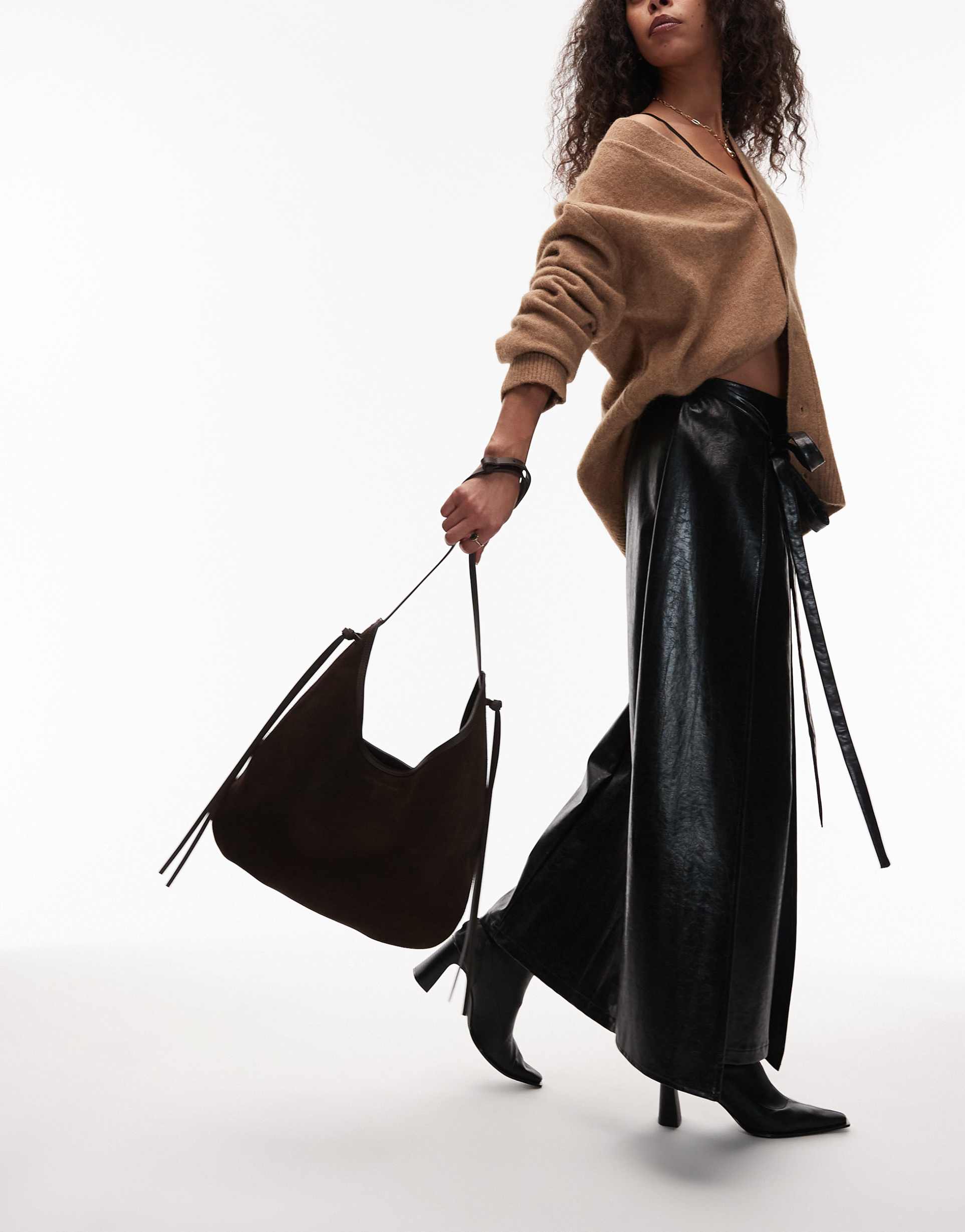 arket pure suede tassel shoulder bag in brown