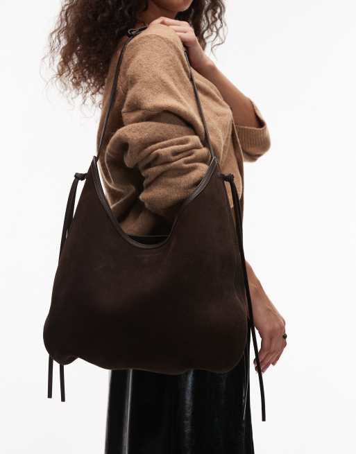 ARKET pure suede tassel shoulder bag in brown, 3 of 4