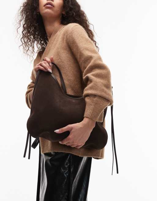 ARKET pure suede tassel shoulder bag in brown, 4 of 4