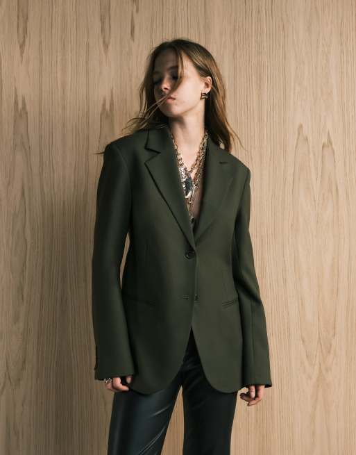 ARKET pure wool blazer in khaki green