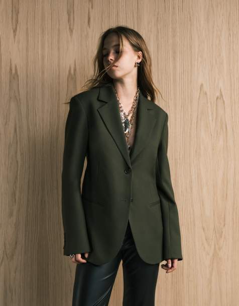 ARKET pure wool blazer in olive green - view 1
