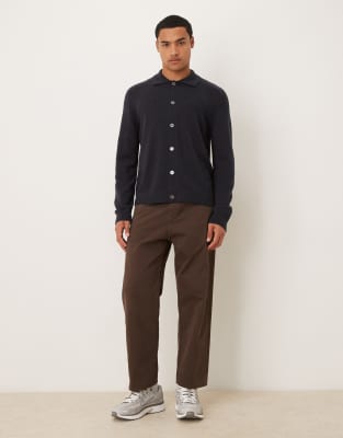 Arket Pure Wool Cardigan With Button Front And Polo Collar In Black