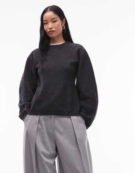 ARKET pure wool cinched waist sweater in dark gray - view 1