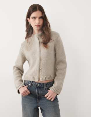 Arket Pure Wool Funnel Neck Cardigan In Neutral