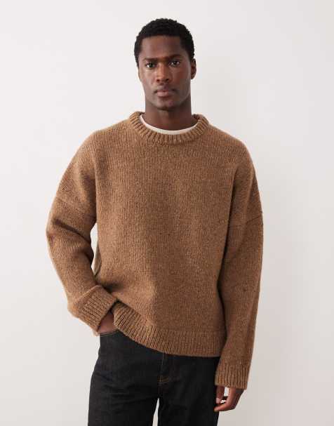 ARKET pure wool heavyweight crew neck jumper in khaki brown