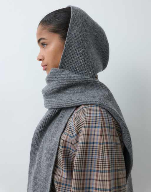ARKET pure wool hood scarf in grey, 5 of 5
