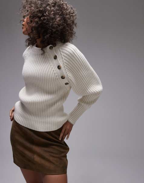ARKET pure wool knitted jumper with button shoulder detail in off-white - view 1