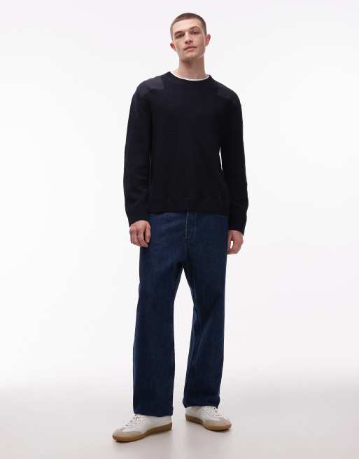 ARKET pure wool patch crew neck knit sweater in black, 2 of 5