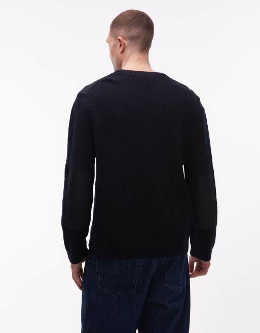 ARKET pure wool patch crew neck knit sweater in black, 3 of 5