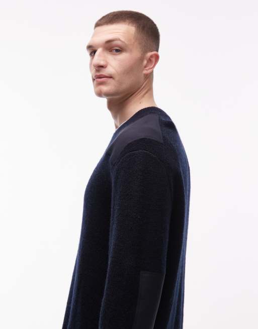 ARKET pure wool patch crew neck knit sweater in black, 4 of 5