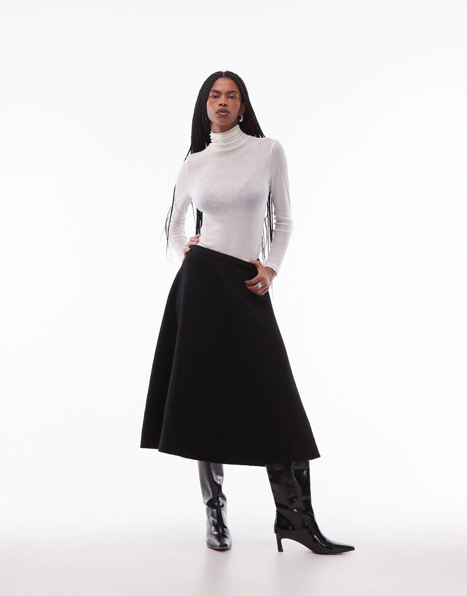 arket pure wool pleated maxi skirt in black