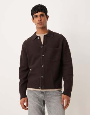 Arket Pure Wool Polo Collar Cardigan In Brown