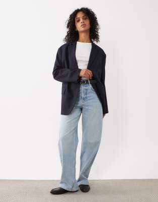 Arket Pure Wool Set Structured Oversized Blazer In Blue