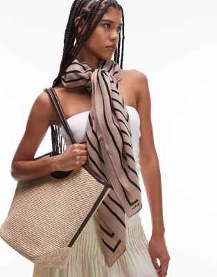 pure wool thin printed scarf in black and beige-Multi