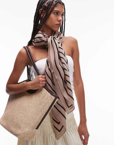 ARKET pure wool thin printed scarf in black and beige - view 1