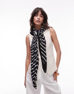 pure wool thin printed scarf in dark blue and white-Multi
