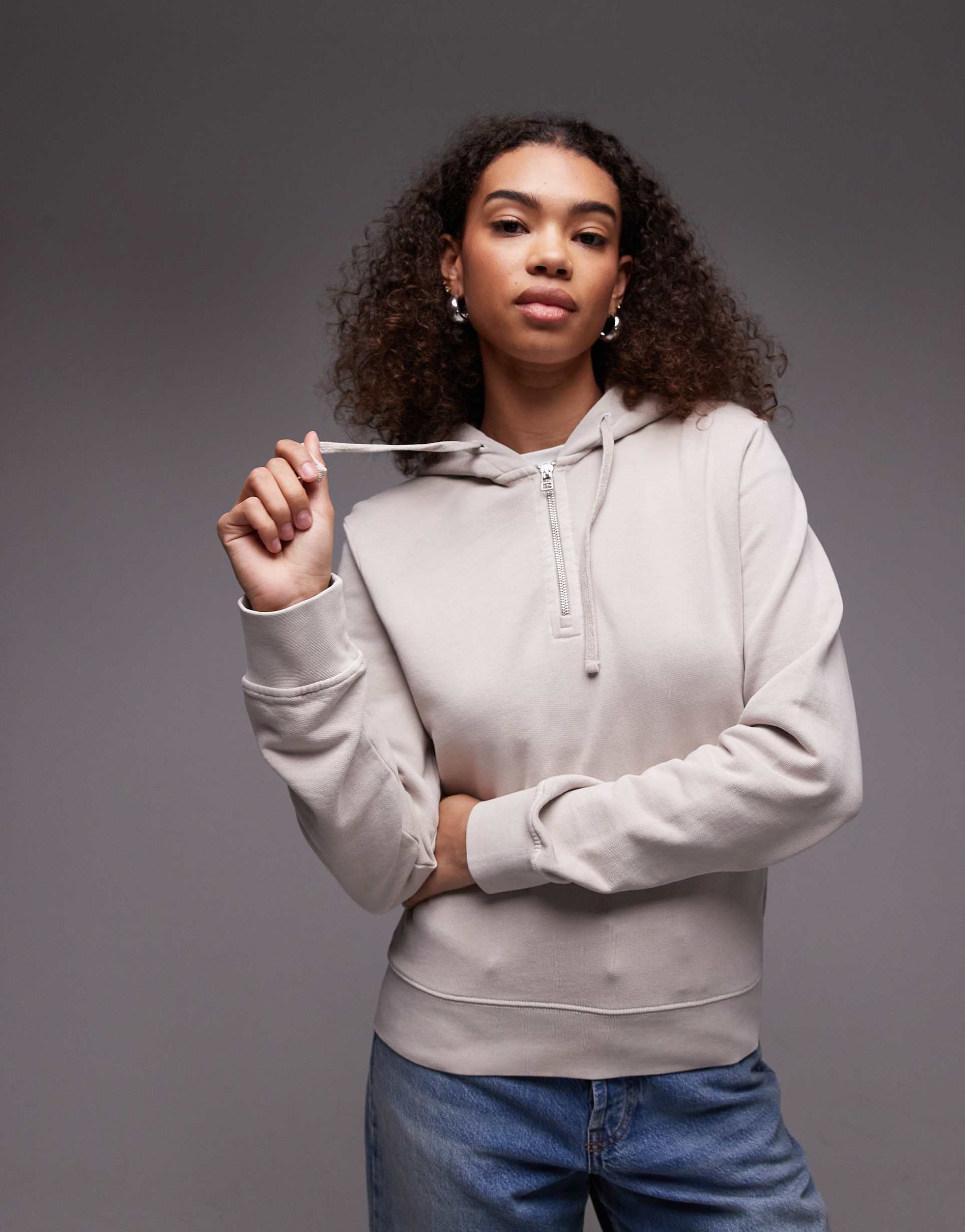 arket quarter zip hoodie in stone