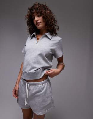 Arket ARKET quarter zip short sleeve polo in grey