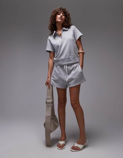 ARKET quarter zip short sleeve polo shirt in gray, 2 of 4